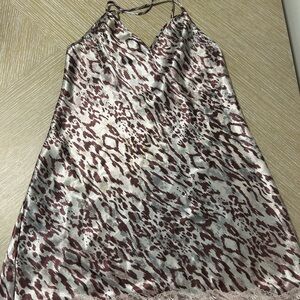 Leopard Print Satin Nightgown with Lace Trim
